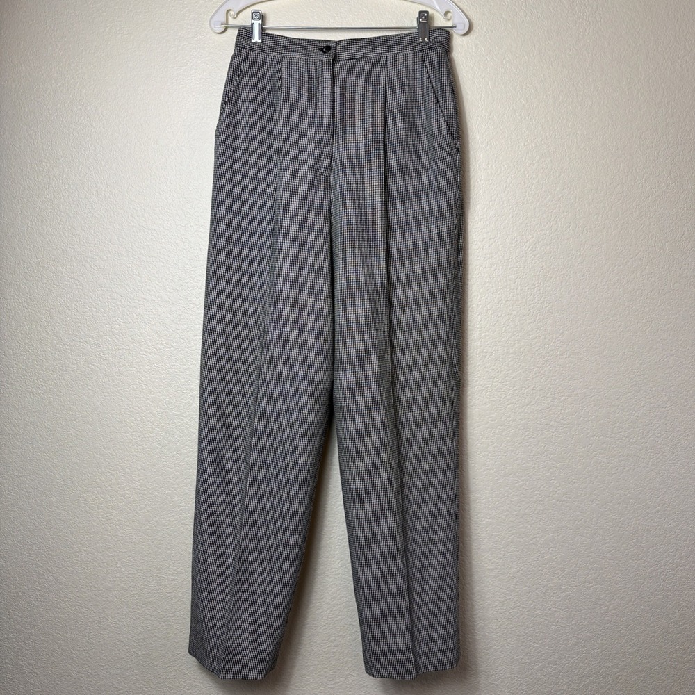 Joan Leslie Vintage Trousers 8 Womens Wool Blend Pleated Houndstooth Dress Pants